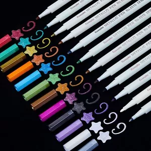 Set of 12 Colors Metallic Marker Pens Fine Tip for Rock Painting Card Making - Picture 1 of 8