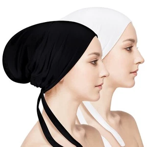 2 PCS Hijab Undercap Bonnet Hat Tied Back Beanies Islamic Inner Turban Caps - Picture 1 of 7