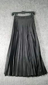Valluna Women Sz S Solid Color Midi Pleated Skirt Black NWT Elastic Waist - Picture 1 of 8