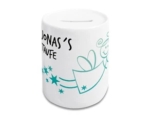 Personalisierte Spardose Taufe mit Name Geld Geschenk, Taufgeschenk mit Engel - Bild 1 von 4