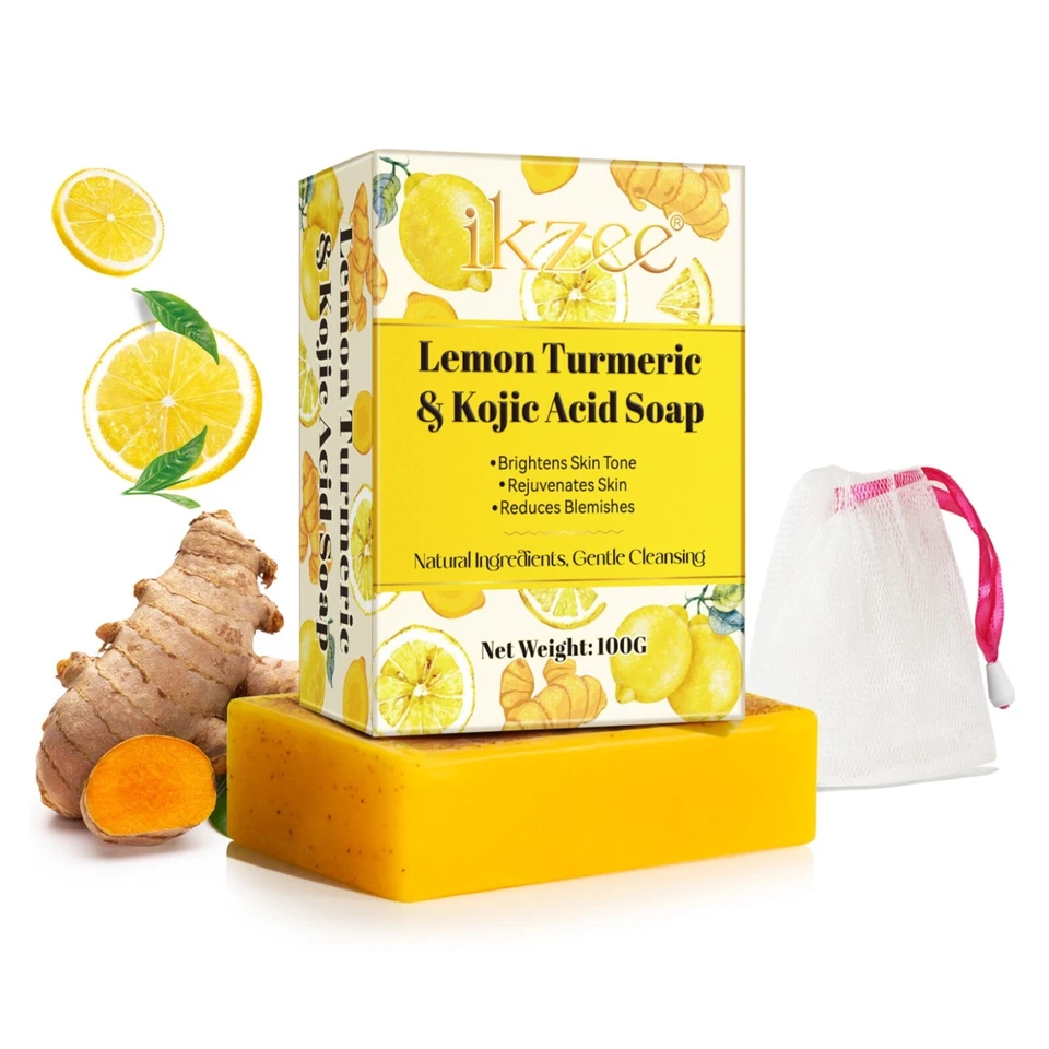 Kurkuma Seife Kojisäure-Seife Zitronen Seifenstück Gesichtsseife Hautaufhellend - Bild 1 von 4