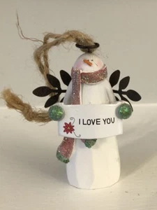 Insegna Country ��Pupazzo di Neve Angelo che tiene "Ti amo" ��Ornamento Albero di Natale - Foto 1 di 5