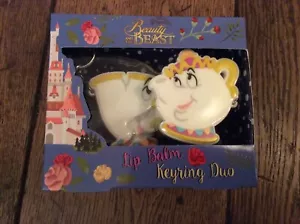 New Sealed Disney Beauty & Beast Lip Balm Keyring Duo Gift Set Mrs Potts & Chip - Picture 1 of 3