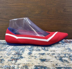 Rothy’s "The Point" Red Flats Shoe Womens Sz 8 US Knit Slip-On White Stripe 38.5 - Picture 1 of 14