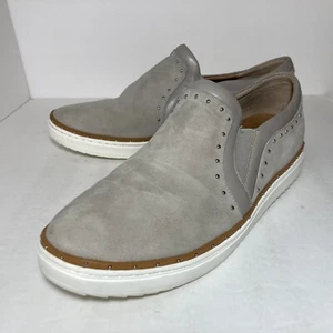 Mocasines halógenos para mujer talla 10 M tachonados gamuza topo cuero beige sin cordones - Imagen 1 de 9
