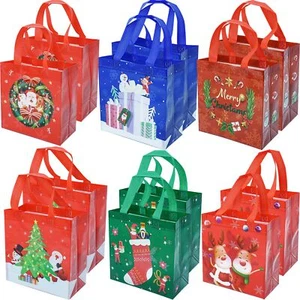 Christmas Gift Bags 12-Pack Tote Handles 8.6"x9"x4.3" Reusable Non-Woven - Picture 1 of 9