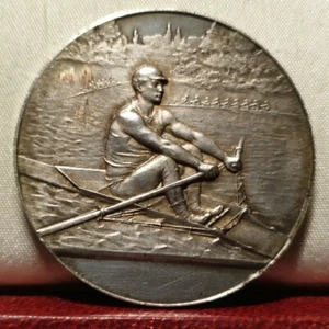 1899 rare silver Rowing French 37mm art medal Sports RIP - Picture 1 of 4