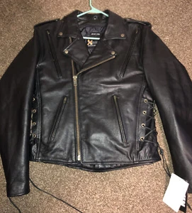 Xelement B7210 'Cool Rider' Men's Black Vented Leather Motorcycle Jacket - Picture 1 of 5
