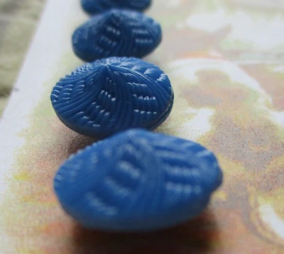 Set of 6 Vintage 1/2" Blue Top Cone Glass Buttons~ new/old stock - Image 1 of 2