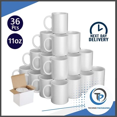 36 Sublimation Mugs 11oz White Large Handle ORCA Coated Heat Press +Gift Boxes!!