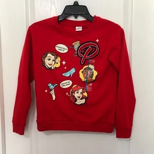 Disney 100 Princess Kinder Pullover L Rot Rundhals Patch Langarm Pulli Neu mit Etikett - Bild 1 von 5