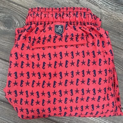 Nat Nast Men's Medium Red Lined Swim Shorts Trunks Beach Pool Seahorse Seashell - Image 1 of 4