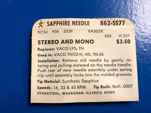 Vintage NOS Pfanstiehl Turntable Record Player Needle # 862-SS77 - Picture 1 of 3