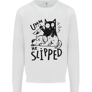 He Slipped a Cat Murdering a Dog Funny Kids Sweatshirt Jumper - Picture 1 of 12