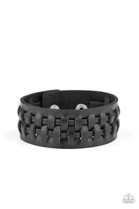 Paparazzi "Country Life" Rustic Woven Black Leather Banded Snap Bracelet - Picture 1 of 2