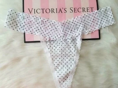 VICTORIA'S SECRET FLORAL LACE THONG PANTY XL WHITE & BLACK POLKA DOT NEW - Image 1 of 4
