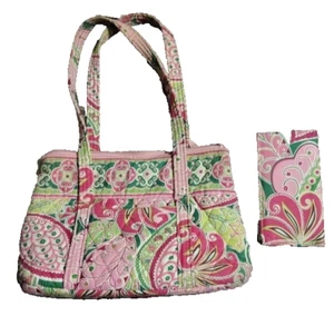 Vera Bradley Pinwheel Pink Floral Shoulder Bag Wth matching Check Book Cover - Picture 1 of 6