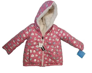 Girls 3T Winter Coat Falls Creek Brand New With Tags Reversible Pink W/Hearts - Picture 1 of 7