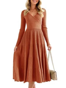 Saodimallsu Womens Long Sleeve Knit Maxi Dress Elegant Sweater Dress, Orange M - Picture 1 of 6