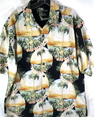 Jamaica Jaxx-Mens Hawaiian Shirt-Large-100% Silk-Button Down-Short Sleeve-Casual - Image 1 of 4
