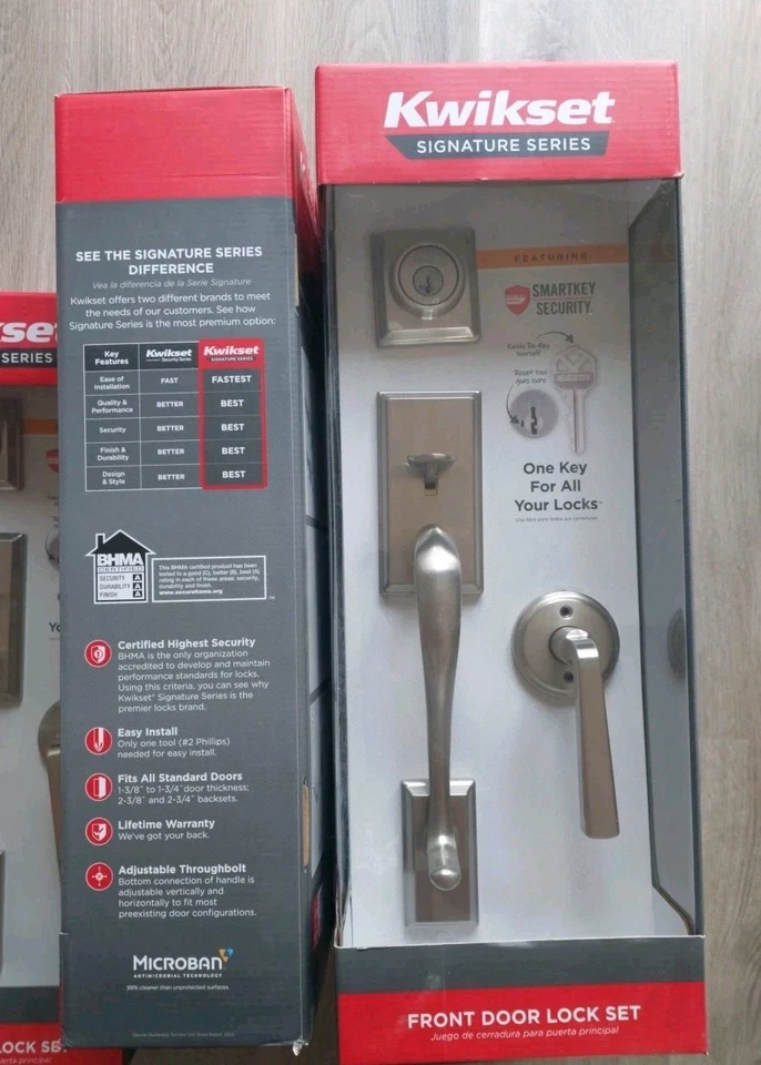 Kwikset Hawthorne Entry Door Handleset Trafford Deadbolt Satin Nickel 98001-426