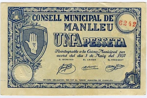 ☆ SPAIN CIVIL WAR 1937 • MANLLEU 1 PTS. MUNICIPAL ☆ GUERRA CIVIL ESPAÑOLA ☆D1550 - Picture 1 of 2