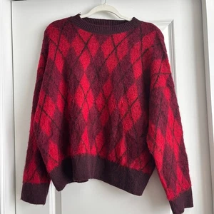 Suéter Zara Borgoña Difuso Argyle Cuello Redondo Gran Tamaño Tejido S Grannycore - Imagen 1 de 11