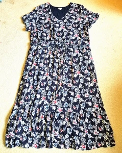 Damen Kleid - J. JILL - blau geblümt hauchdünn Rüschen Bindegürtel Maxi Cottagecore - 4X - Bild 1 von 6