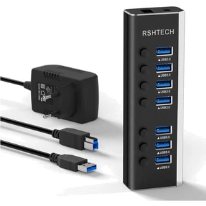 USB Hub 3.0 Aluminium 7 Port Netzteil Kabel-Lader Datenübertragung - Bild 1 von 1