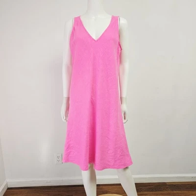 Vestido Lilly Pulitzer Talla L 100% Lino Florín Cuello en V Cambio Rosa Caliente Sin Mangas Foto 1 de 4