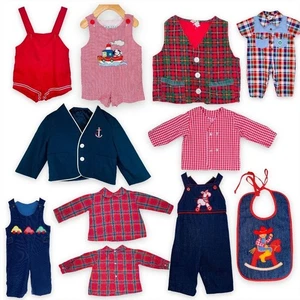 Vintage Baby Jungen rot kariert/marineblau/Jeans Paket Posten von 10 - 0 - 12 m - Bild 1 von 19