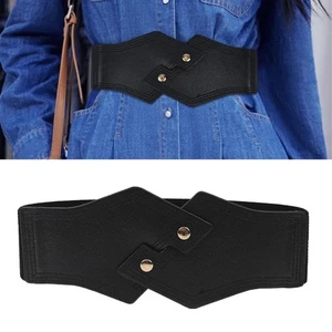 Stretchable Wide Cincher Belt Faux Leather Adjustable Waistband For Skirts Tops - Picture 1 of 9