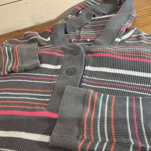 Unbranded Ladies Small Stripe Hooded Thermal Style Shirt Retro Look - Picture 1 of 6