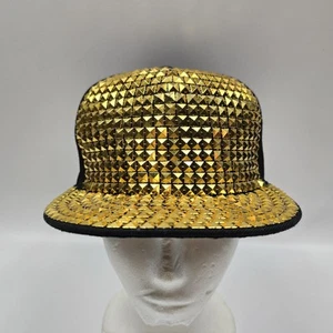 Black And Gold Studded Snap Back Flat Bill Hat Great Condition - Picture 1 of 13
