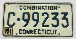 PLACA DE LICENCIA ESTADO CONNECTICUT TÍTULO: C.99233 AÑO: 1993 COMBINACIÓN - Imagen 1 de 2