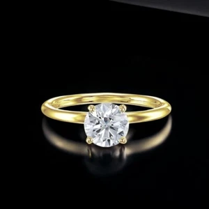 Anillo de compromiso redondo de diamantes creado en laboratorio de 1,00 quilates de oro amarillo de 14 k certificado IGI - Imagen 1 de 10