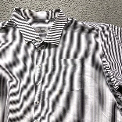 Brioni Shirt Mens 4XL White Striped Short Sleeve Classic Dress Shirt Designer - Image 1 of 4