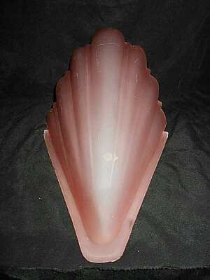 ANTIQUE XLG ART DECO QUOIZEL FROSTED PINK GLASS SLIP SHADE~13" LONG - Image 1 of 4
