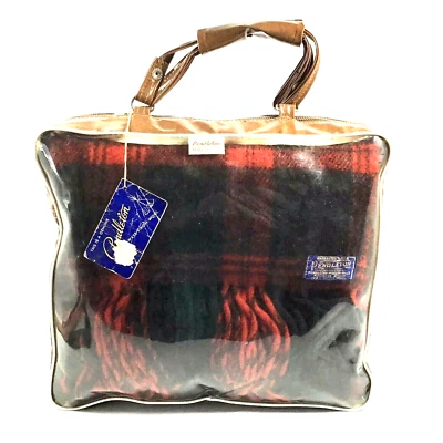 Pendleton Stadium Lap Blanket Motor Robe-in-Bag Wool Throw Red Plaid VTG 40s-50s - Image 1 of 4