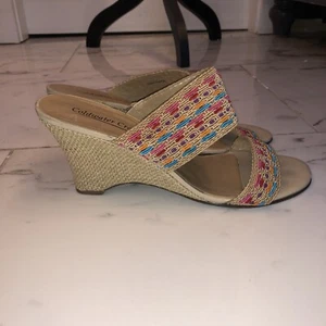 Coldwater Creek Wedge Sandals 10 Multi Colored Espadrille Wedge Womens - Picture 1 of 5