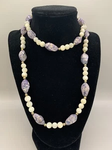 Sodalite And Selenite White Cat’s Eye Necklace 32” Long - Bild 1 von 4