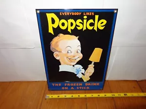 8x12 in POPSICLE FROZEN DRINK ON STICK ADV. SIGN DIE CUT METAL PORCELAIN -S339B - Picture 1 of 7
