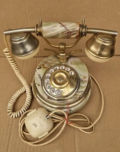 vintage telefono a disco in onice e ottonr - Zdjęcie 1 z 3
