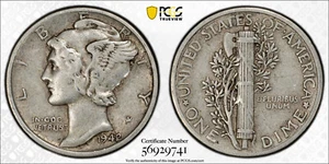 10c 1942/1 Mercury Dime PCGS XF40 Overdate Error * AvenueCoin - Picture 1 of 7
