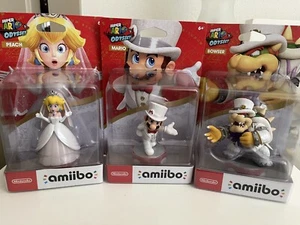 Nintendo Super Mario Odyssey Peach Bowser Wedding Outfit Amiibo 3 Figure Set US - Picture 1 of 1