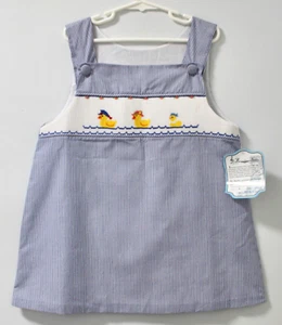 Strips Smocked Ducks Lined Straps Top Remember Nguyen Girl Sz 8 Royal Blue - Picture 1 of 5