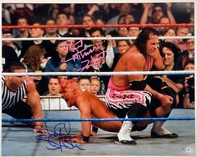 FOTO 16X20 FIRMADA POR BRET HITMAN HART & STONE COLD STEVE AUSTIN CERTIFICADO DE AUTENTICIDAD BECKETT Foto 1 de 4