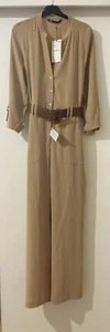 MONO DE JUEGO ZARA CAMEL CUELLO LARGO CON CINTURÓN CINTURÓN CON BOLSILLOS TALLA S NUEVO CON ETIQUETAS - Imagen 1 de 11
