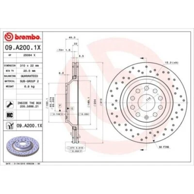 2x Disque de frein BREMBO 09.A200.1X convient pour AUDI SEAT SKODA VW - Photo 1/2