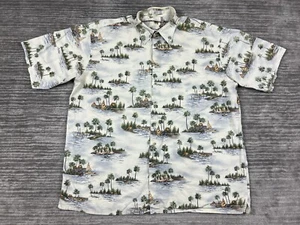 Pierre Cardin Shirt Mens XL Multicolor Hawaiian Button Up Palm Tree 100% Cotton - Picture 1 of 9